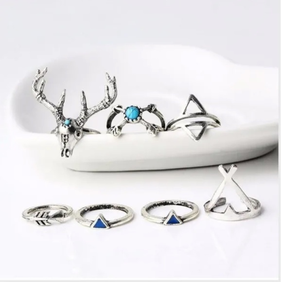 Buckle Jewelry - New! Women's Bohemian Silver Huntress 7pc Ring Set